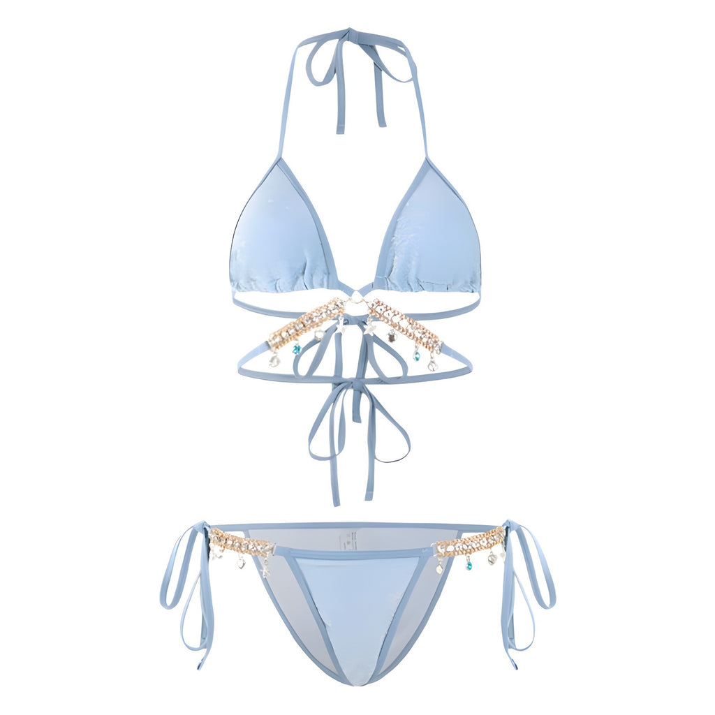 Swimsuit Female Mermaid Diamond Chain European and American Pure Lust Style Strap Triangle Bikini Three-Point Ins Sexy Vacation Swimsuit TAVEN System LLC