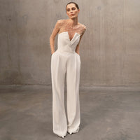 In Stock | White Bubble Bead Jumpsuit, Fashionable Casual Two-Piece Set, High-End European and American Women's Clothing, European and American Style. TAVEN System LLC