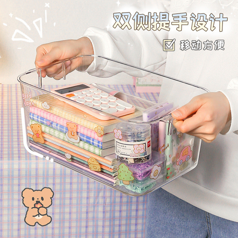 Transparent Desktop Storage Box with Lid Simple Dormitory Student Stationery Cosmetics Storage Organize Storage Box TAVEN System LLC