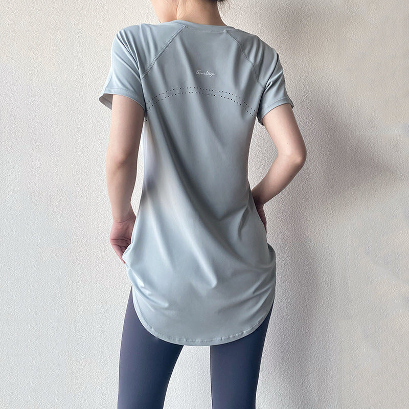 Yoga Clothing Short-sleeved Summer New Mid-length Hip Covering Slimming Quick-drying Top Breathable Fitness Sports T-shirt Women's Thin TAVEN System LLC