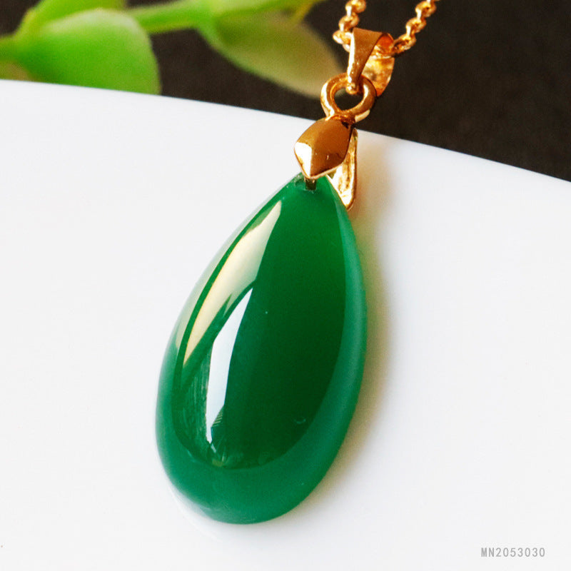 Jadeite Green Chalcedony Pendant Agate Water Drop Necklace Jade Jewelry Factory Wholesale Dropshipping S2053030 TAVEN System LLC