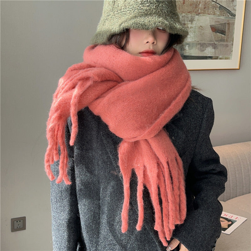 Solid Color Thickened and Extended Scarf for Women, 2026 Autumn and Winter New Korean Style, Versatile Winter Shawl for Students, Pink TAVEN System LLC