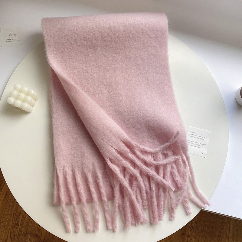 Solid Color Thickened and Extended Scarf for Women, 2026 Autumn and Winter New Korean Style, Versatile Winter Shawl for Students, Pink TAVEN System LLC