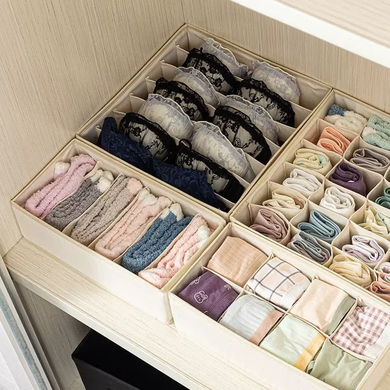 Underwear Compartmentalized Storage Box Four-Piece Set, Sock Storage Box, Fabric Home Storage, Bra Organizer, Multi-Compartment Classification Storage Box TAVEN System LLC