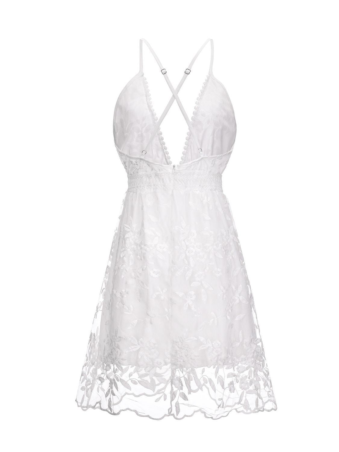 Cross-Border 2023 Summer New European and American Sexy Deep V Neck Backless Suspender Dress Amazon Lace Beach Dress TAVEN System LLC