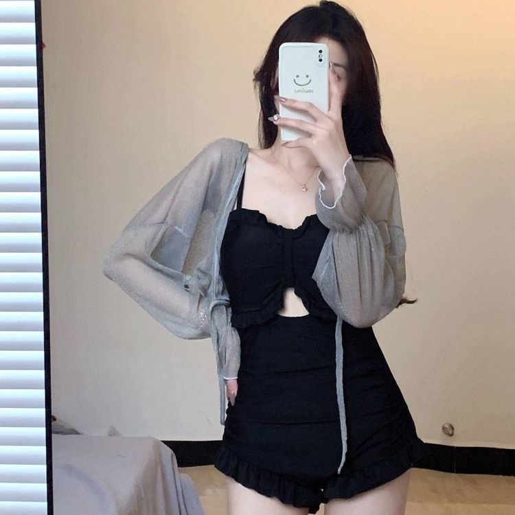 Swimsuit Women's One-Piece Sexy 2025 New Korean Ins Swimsuit Conservative Belly-Covering Slimming Look Small Breasts Fairy Gathered Summer TAVEN System LLC