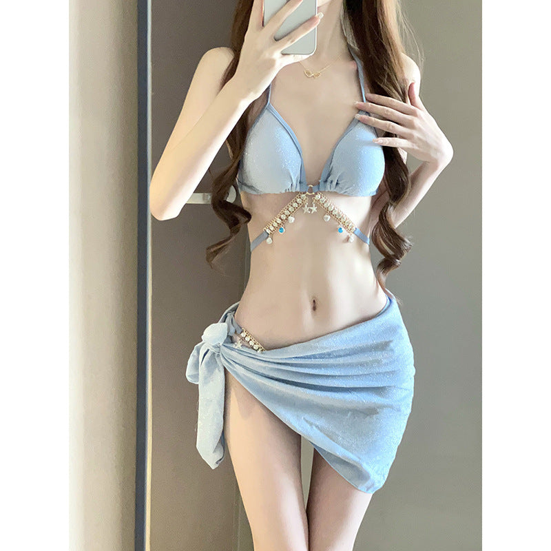 Swimsuit Female Mermaid Diamond Chain European and American Pure Lust Style Strap Triangle Bikini Three-Point Ins Sexy Vacation Swimsuit TAVEN System LLC