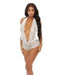 Sheer Lace Deep V Halter Bodysuit w/Open Crotch White MD Taven