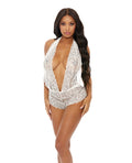 Sheer Lace Deep V Halter Bodysuit w/Open Crotch White XL Taven
