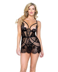 Femme Fatale Scalloped Eyelash Lace & Mesh  Chemise & Thong Black LG Taven