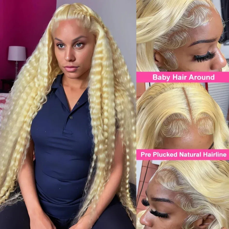Color: #1, Ships From: CHINA, Stretched Length: 28inches, Density: 180% - 613 Blonde Curly glueless 13x6 Transparent Hd lace front wig Deep Wave human hair 36 inch Brazilian wig pre plucked for women Taven