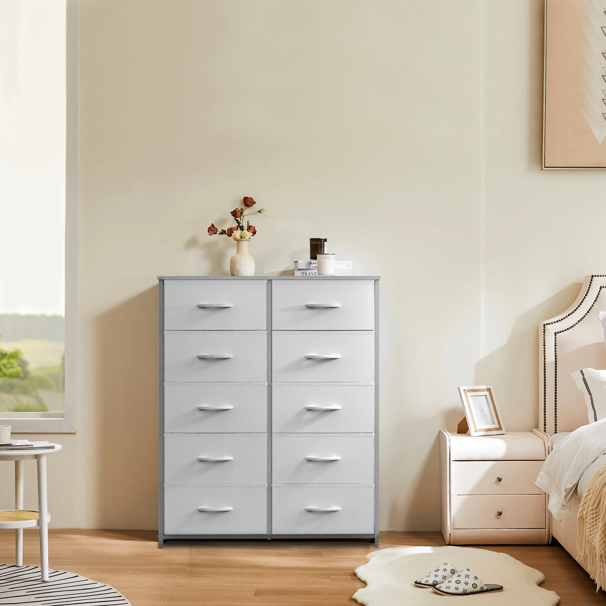 JHK white fabric dresser with 5/7/10 storage drawers for bedroom