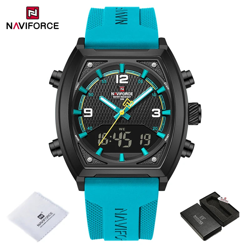 NAVIFORCE Men's Watch Business Simple Original Quartz Watches for Man Waterproof Luminous Silica Band Quartz Analog LCD Display - TAVEN System LLC