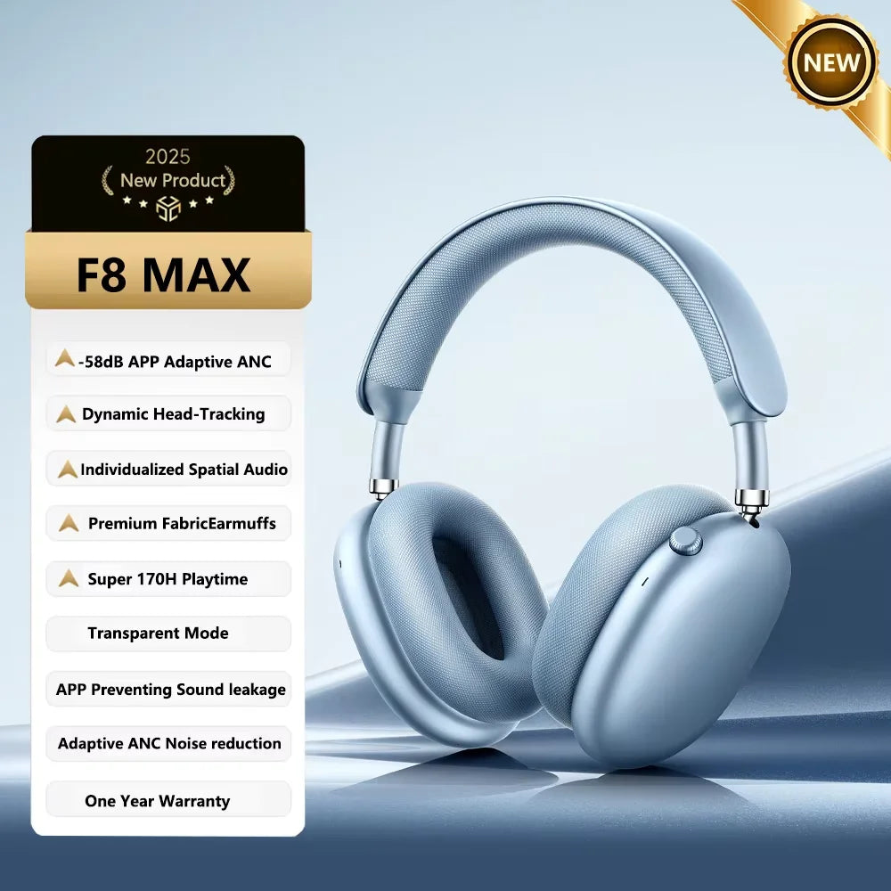 Picun F8 Pro ANC Wireless Headphones Head Tracking 3D Spatial Audio -52dB ANC HIFI Bluetooth Headset ENC HD Mic Low-Latency APP TAVEN System LLC