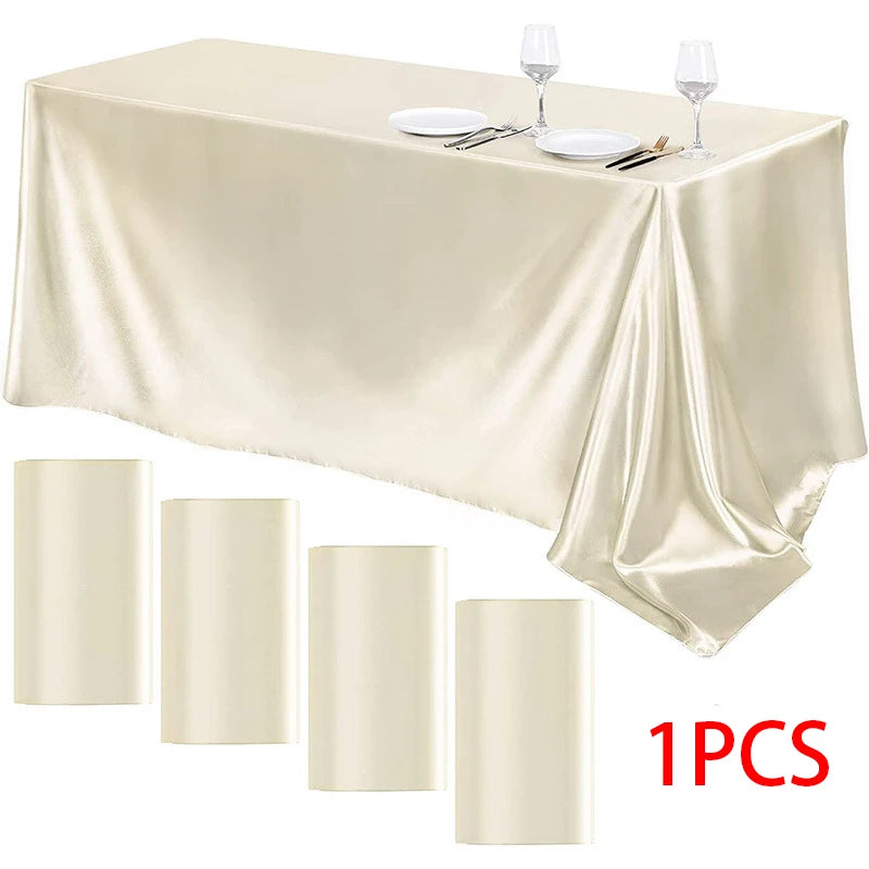 Rectangle Wedding Satin LargeTablecloth Bright Smooth Silk Table Cover Christmas Anniversary Dining Party high-end Table Decor TAVEN System LLC