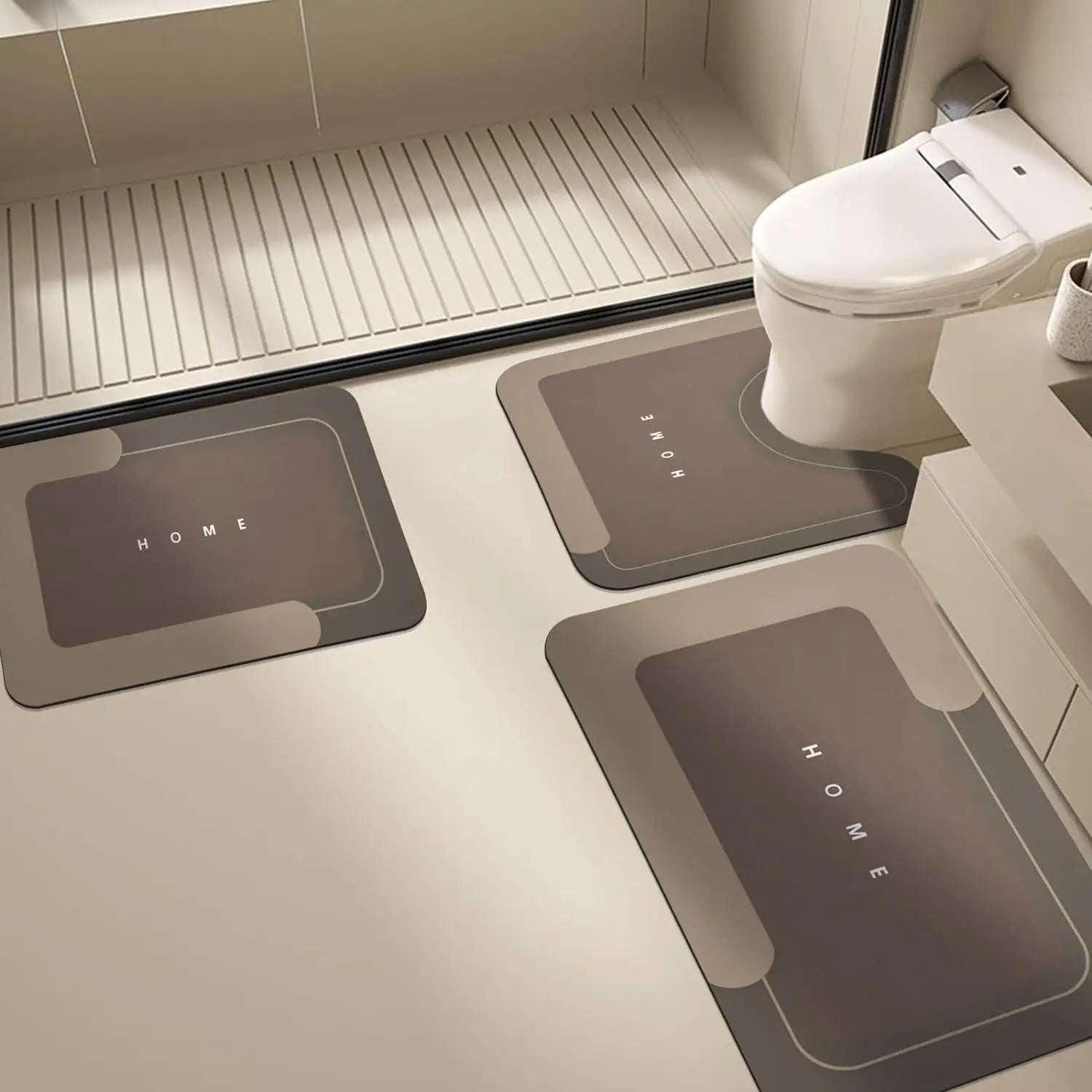 3Pcs Bathroom Rug Set Quick Drying Super Absorbent Bath Mats Anti-Slip Rubber Backing Floor Carpet U-Shaped Contour Toilet Rug Washable Pedestal Mat for Shower Tub Kitchen Washroom Accessories TAVEN System LLC