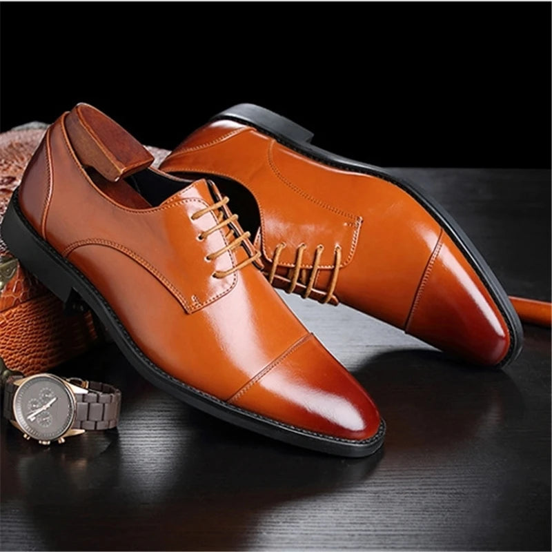 Classic Man Retro Derby Leather Shoes Lace Up Mens Business Dress Office Shoe Fashion Wedding Party Suit Oxfords British Style TAVEN System LLC