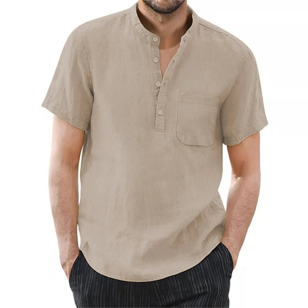 Men's Cotton Linen Short Sleeve Shirt Casual Summer T-Shirt TAVEN System LLC