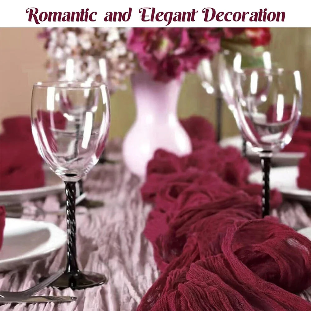 Burgundy Table Runner Cheesecloth Gauze Rustic Boho Cheese Cloth Table Runner Wedding Bridal Shower Birthday Party Decorations TAVEN System LLC