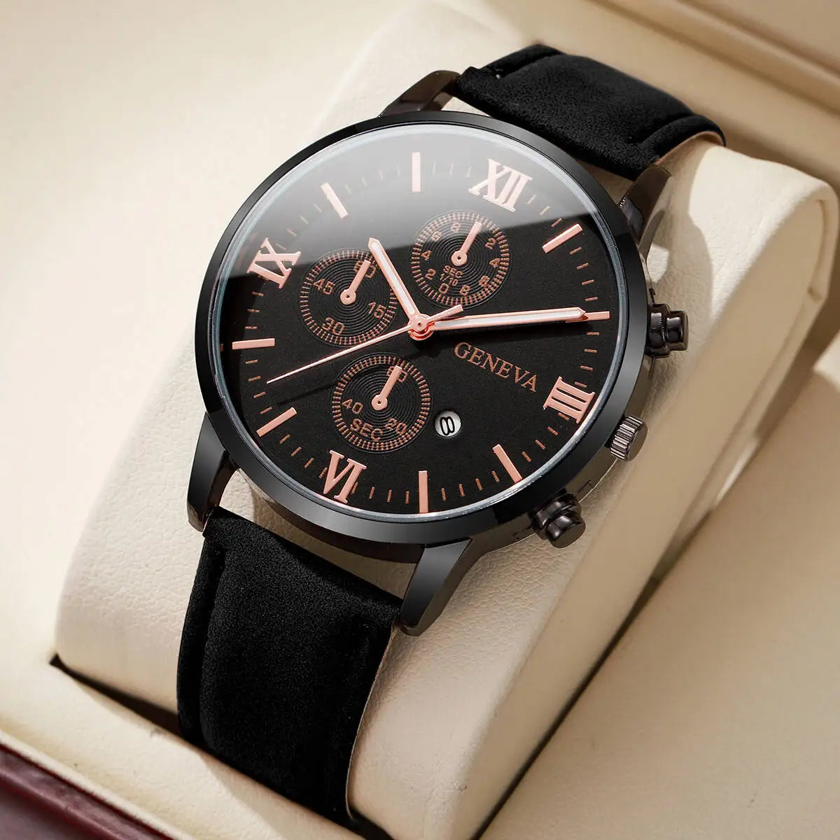 Fashion Roma Dial Men's Watch Casual Leather Strap Men Business Watches Analog Quartz Wristwatches with Calendar（Without Box） - TAVEN System LLC
