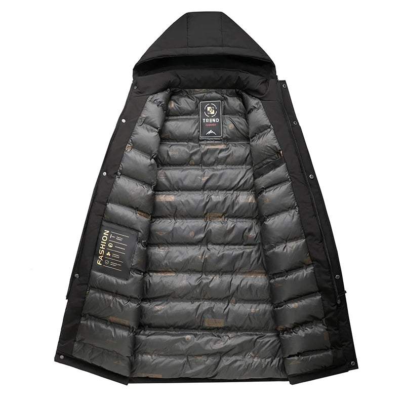 Men Windbreaker Parka Jacket Warm Hoodless Winter Overcoat Streetwear
