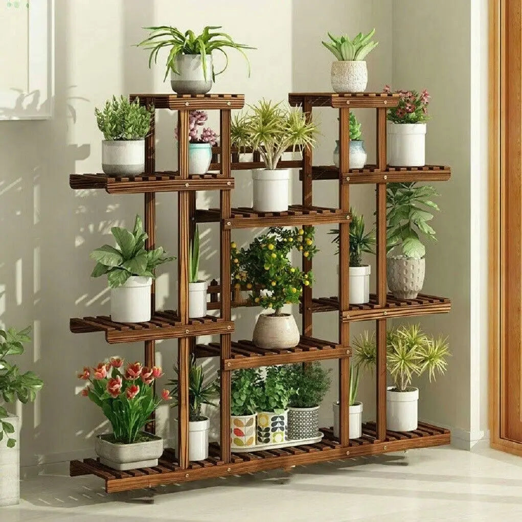 Wooden multi tier plant stand for indoor outdoor flower pots