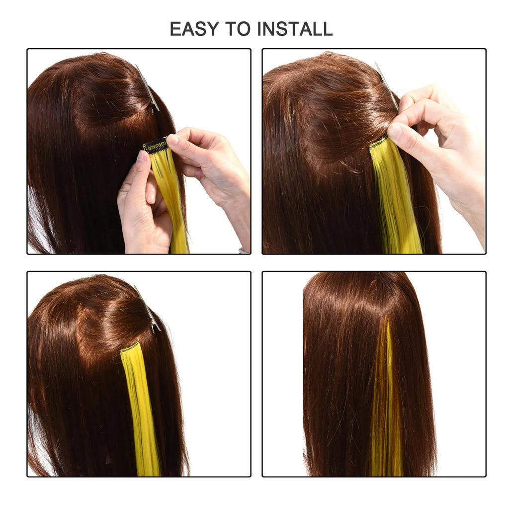 Color: #1, Stretched Length: 22inches - Synthetic Clip-in Hair Extensions 22" Long Colorful Straight Hair Pieces Synthetic Hairpieces for Daily Festival Party Taven