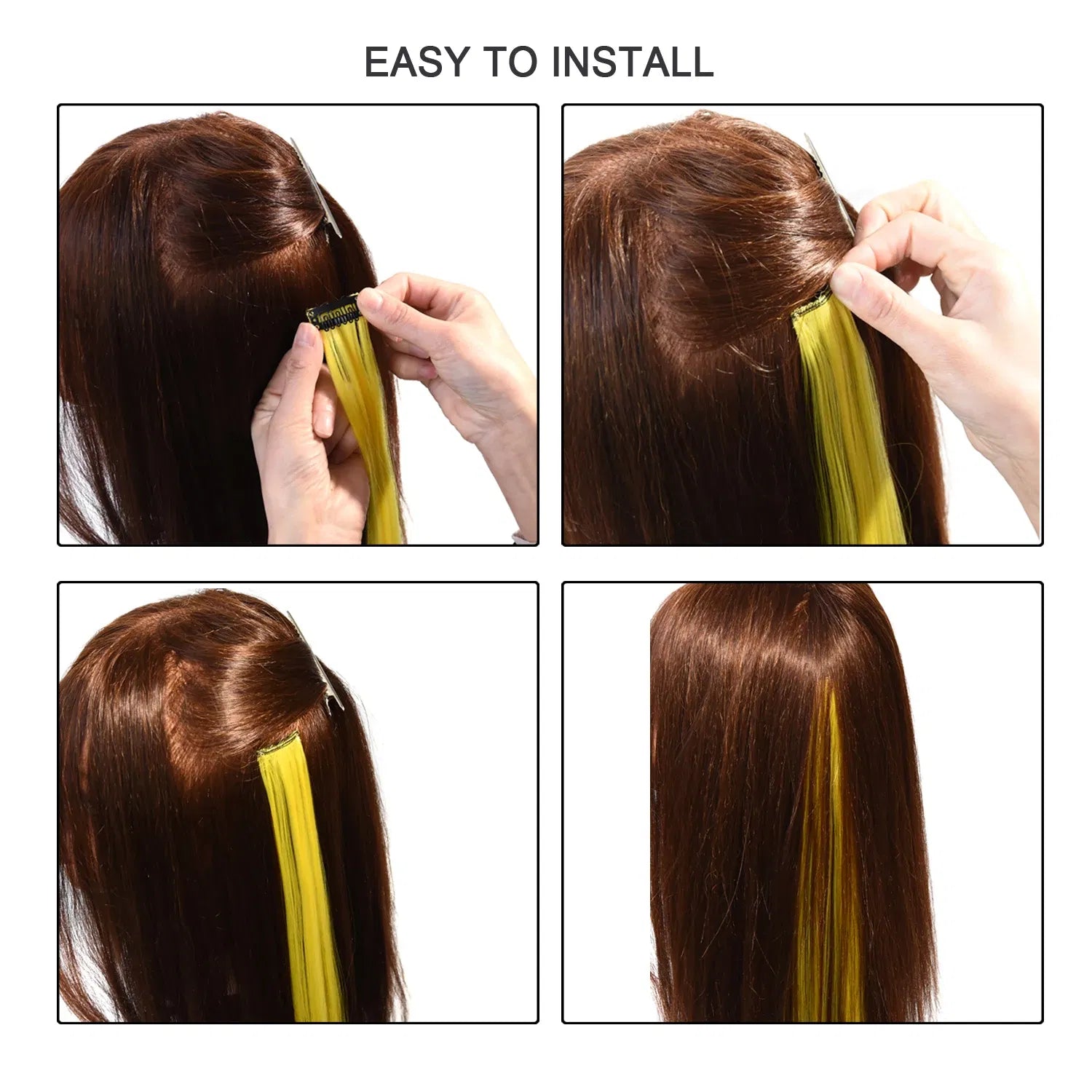 Color: #1, Stretched Length: 22inches - Synthetic Clip-in Hair Extensions 22" Long Colorful Straight Hair Pieces Synthetic Hairpieces for Daily Festival Party Taven