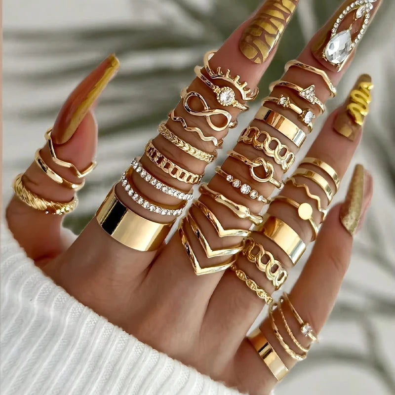Fashion Geometric Knuckle Rings Set For Women Vintage Crystal Heart Gold Color Rings Girls Party Jewelry Accessories Gifts 2025 TAVEN System LLC