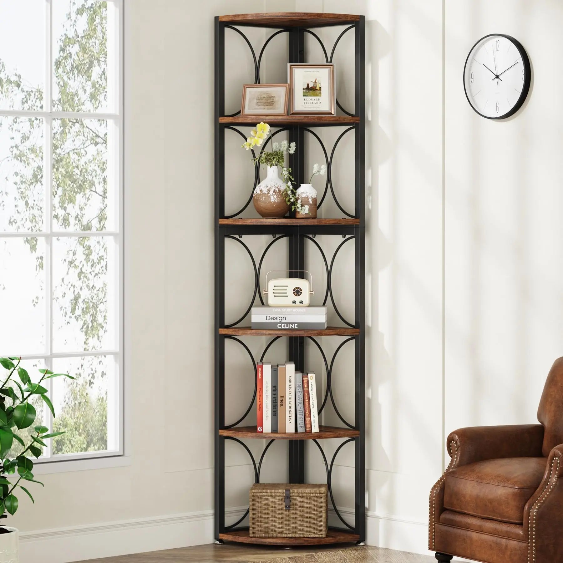 Tribesigns 67 Inch 6 Tier Corner Bookshelf Storage Rack Rustic TAVEN System LLC