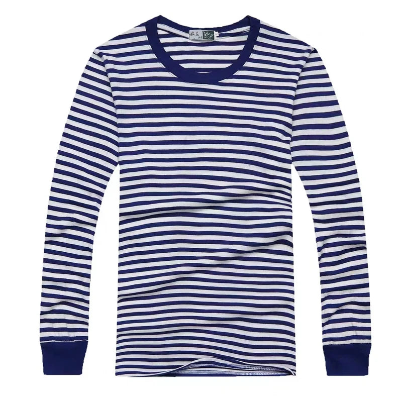 Men Striped Long Sleeve Sailor T-Shirt Retro Navy Round Neck Top