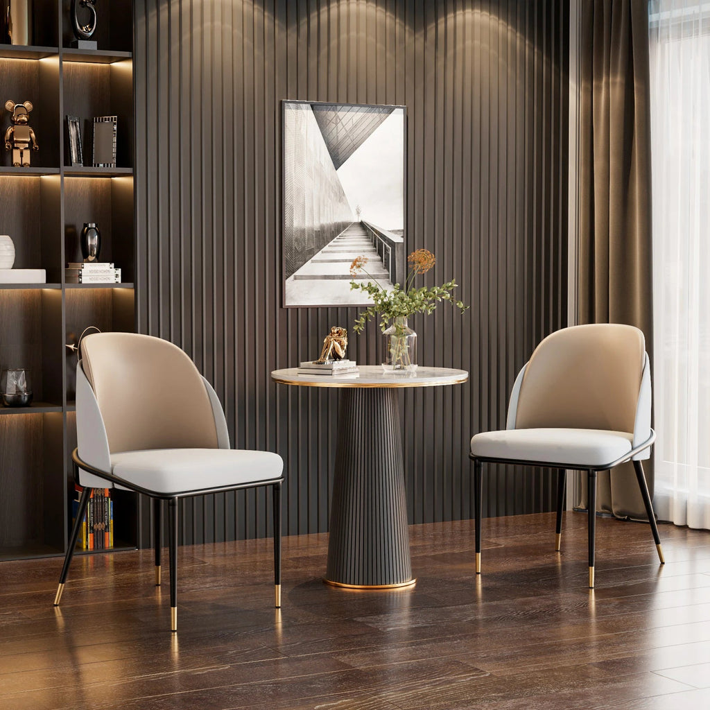 Modern Faux Leather Dining Chairs Set of 2 with Wood Backrest TAVEN System LLC