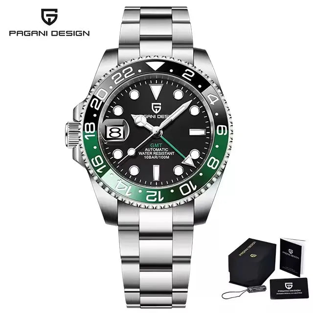 PAGANI DESIGN 40MM Black Gray Dual Tone Automatic Mechanical GMT WATCH Sapphire Glass Stainle Steel Sports luminous Watches men - TAVEN System LLC