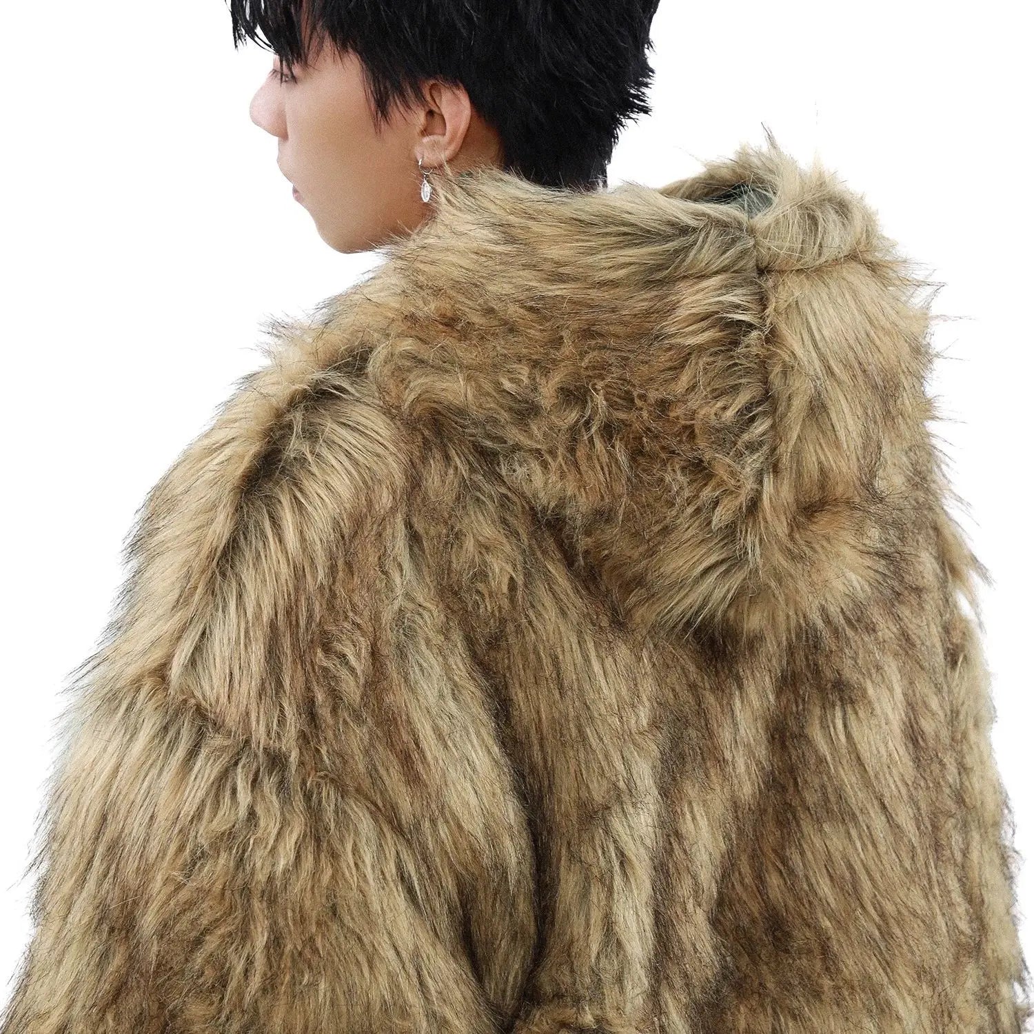 Men Luxury Vintage Faux Fur Reversible Hooded Winter Leather Coat