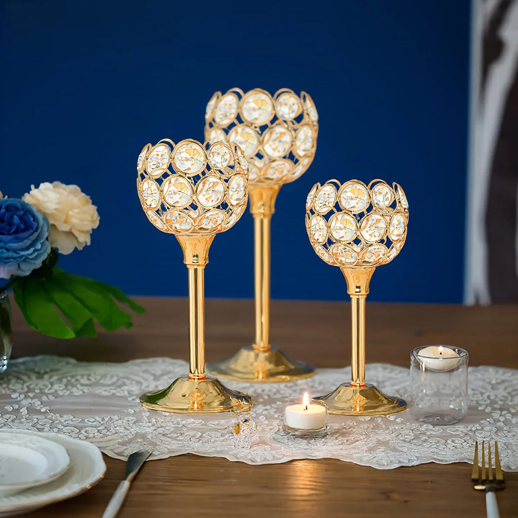 6pcsGold Crystal Candle Holder Sparkling Bowl Candle Holder With Candle High Crystal Candle Holder Dining Table Wedding Centerpiece For Wedding Party Housewarming Gifts TAVEN System LLC