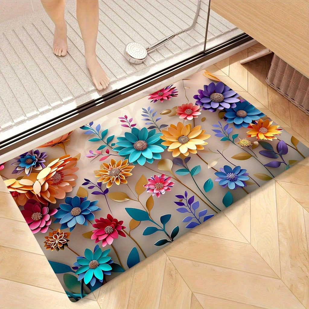 1pc multi-color floral print design bathroom mat, anti-slip, super absorbent and quick-drying shower floor mat, dry and soft ant TAVEN System LLC