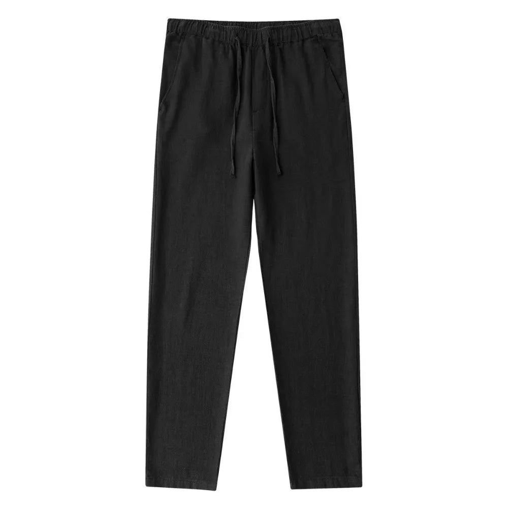 Men's Cotton Linen Pants Male Autumn New Breathable Solid Color Linen Trousers Fitness Streetwear Back With Pocket TAVEN System LLC