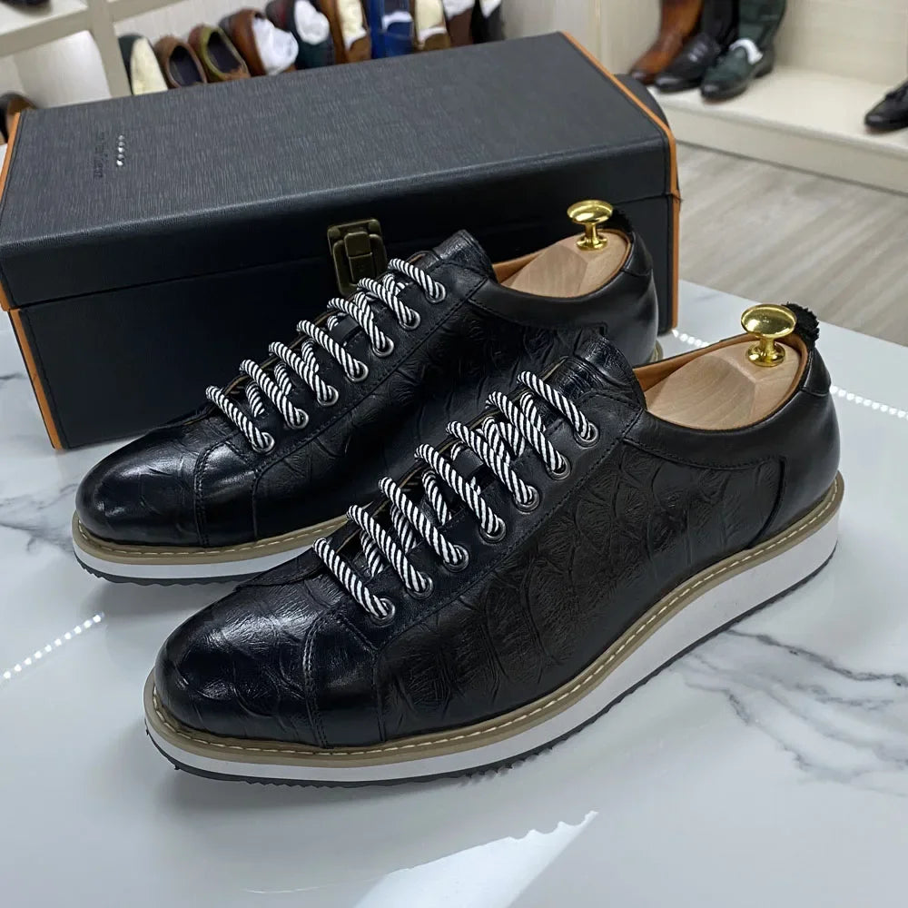 Classic Mens Casual Shoes Genuine Leather Lace-Up Fashion Sneakers Luxury Brand Alligator Print Street Travel Flat Shoes for Men TAVEN System LLC