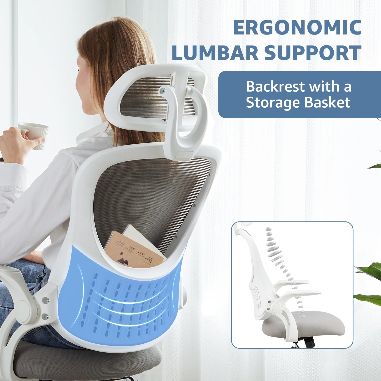 JHK Ergonomic Mesh Office Chair with Headrest and Flip-Up Arms TAVEN System LLC