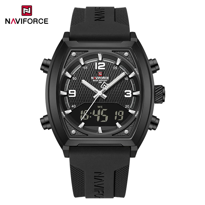 NAVIFORCE Men's Watch Business Simple Original Quartz Watches for Man Waterproof Luminous Silica Band Quartz Analog LCD Display - TAVEN System LLC