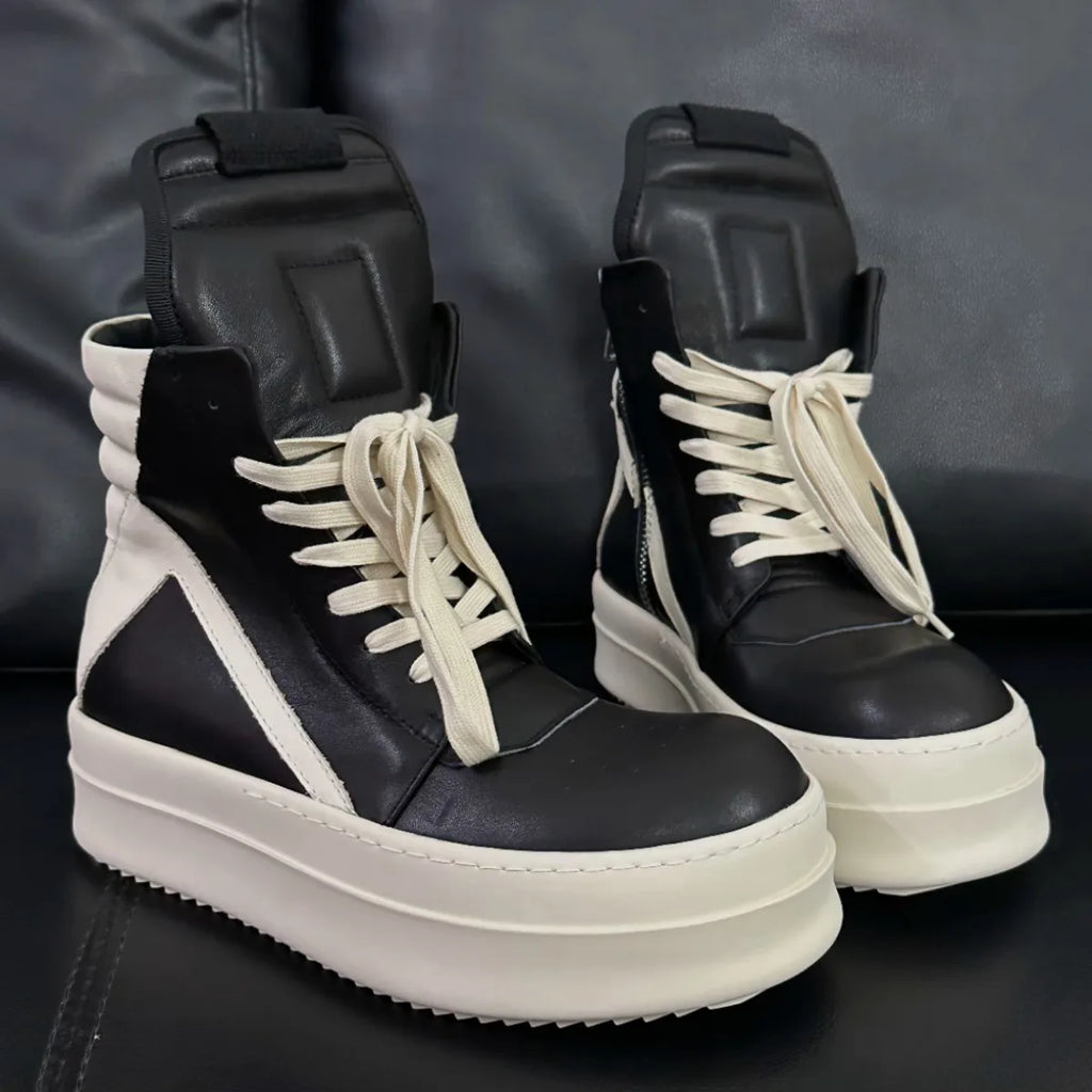 Ro Classic Designer Men Shoe Women Sneaker Full Black Leather Ankle Boot  High Top Casual Shoes Zipper 6cm Thick Sole Boots TAVEN System LLC