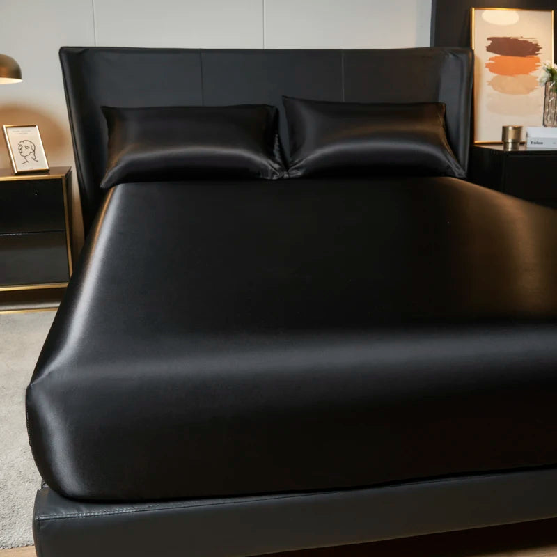 1/3Pc Satin Fitted Sheet Solid Colour Single Twin Full Queen King Ice Silk Mattress Cover Natural With Elastic Band Bed Sheet TAVEN System LLC