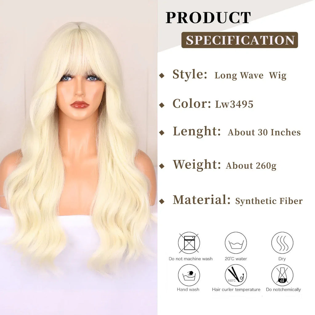 Color: T1B/Burgundy - Light golden synthetic wig with big waves for Halloween party, cosplay wig, everyday wig, high-temperature hair silk wig set Taven