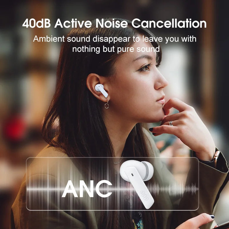 QCY HT05 ANC Wireless Earphone 40dB Noise Cancelling Bluetooth 5.2 Headphone 6 Mic ENC HD Call TWS Earbuds Transparency Mode TAVEN System LLC
