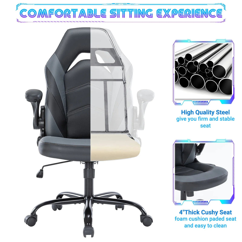 JHK Ergonomic PU Leather Gaming Office Chair with Flip-Up Arms TAVEN System LLC