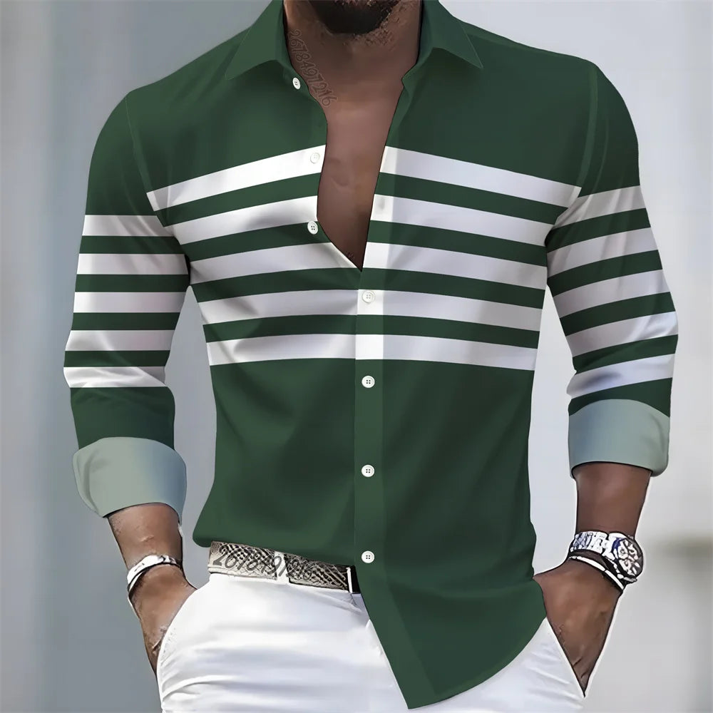 Men Striped Long Sleeve Slim Fit Casual Lapel Shirt TAVEN System LLC