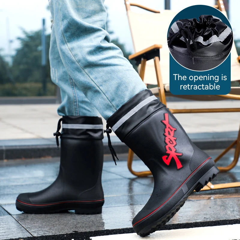 Mid-calf Rain Boots Men Slip-On Waterproof Rubber Rain Shoes Work Mud Boots Warm Durable Non-Slip Boots Farming Fishing Camp TAVEN System LLC