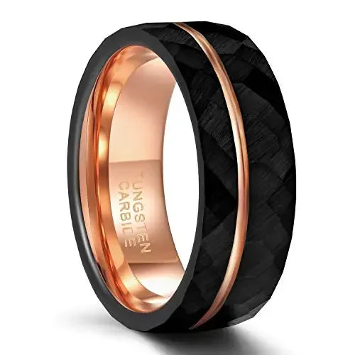 Tigrade 4mm 6mm 8mm Black Tungsten Rings for Men Women Thin Rose Gold Groove Hammered Wedding Band Ring Comfort Fit Size 5-14 TAVEN System LLC