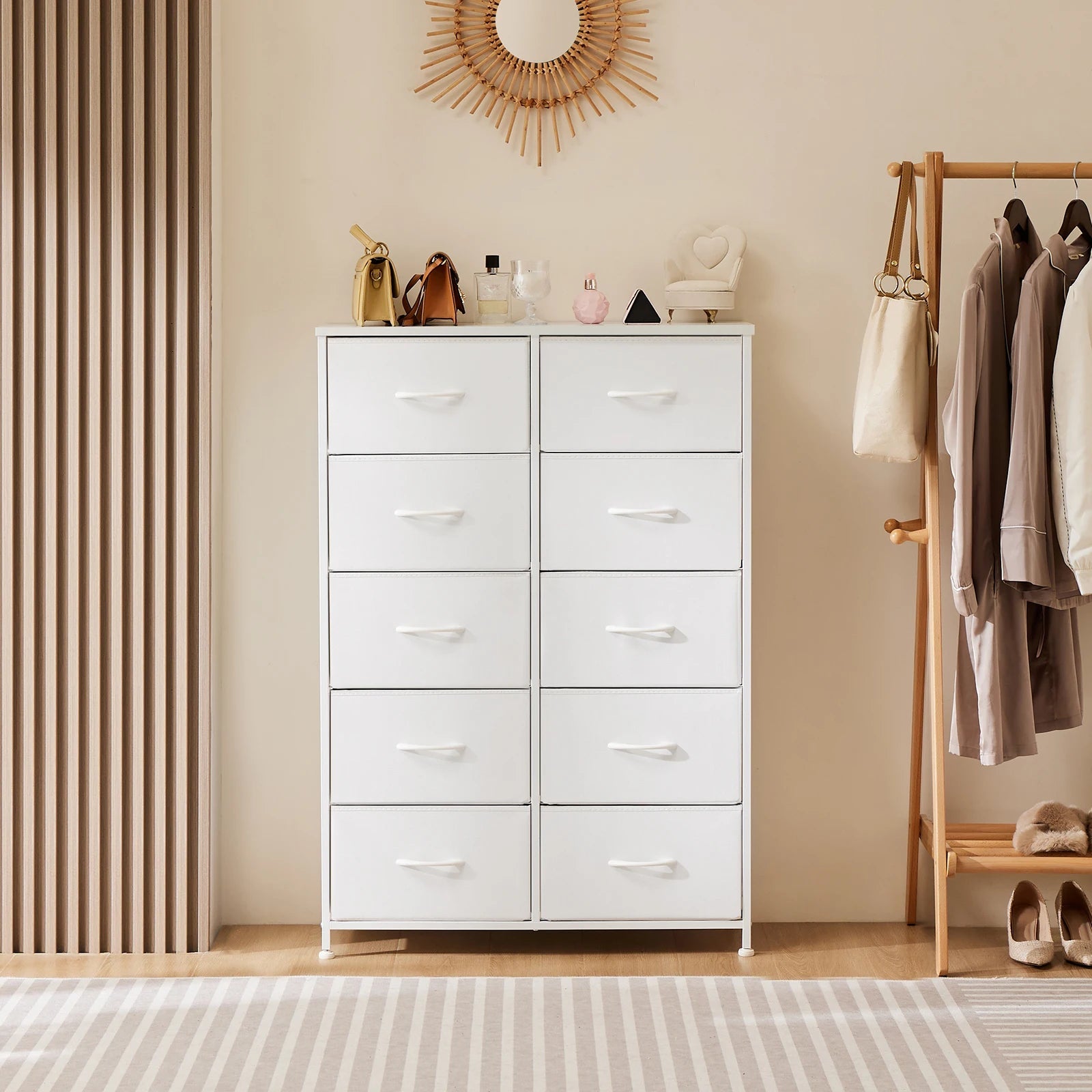 JHK 10 Drawer Fabric Dresser Storage Cabinet with Steel Frame TAVEN System LLC