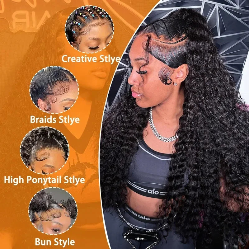 Deep wave human hair lace front wig
